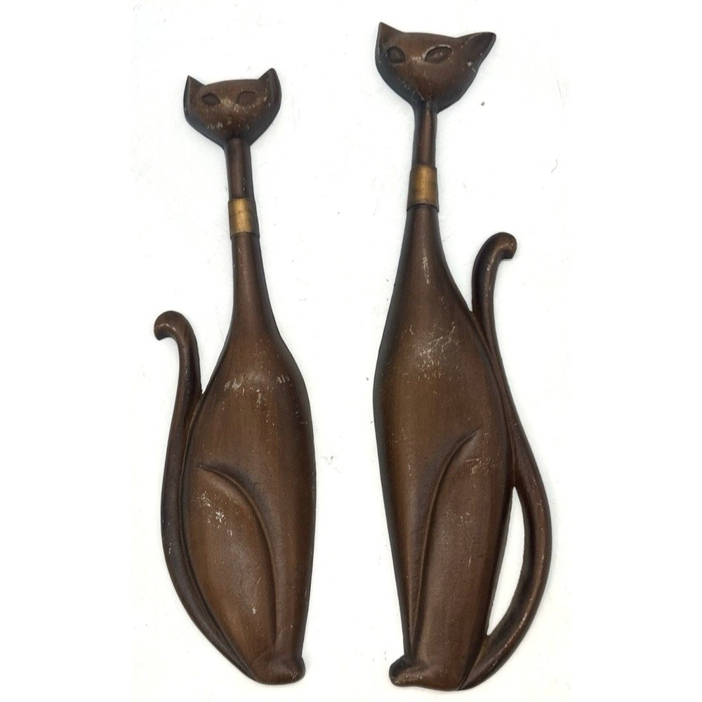 Vintage Sexton USA Siamese Cat Wall Plaques Pair Of 2 Cast Metal Wall Art MCM